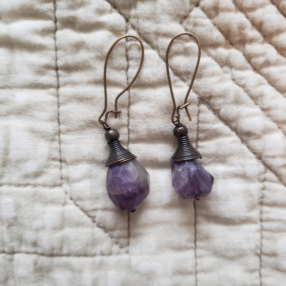 Genuine Raw Amethyst Drop Earrings